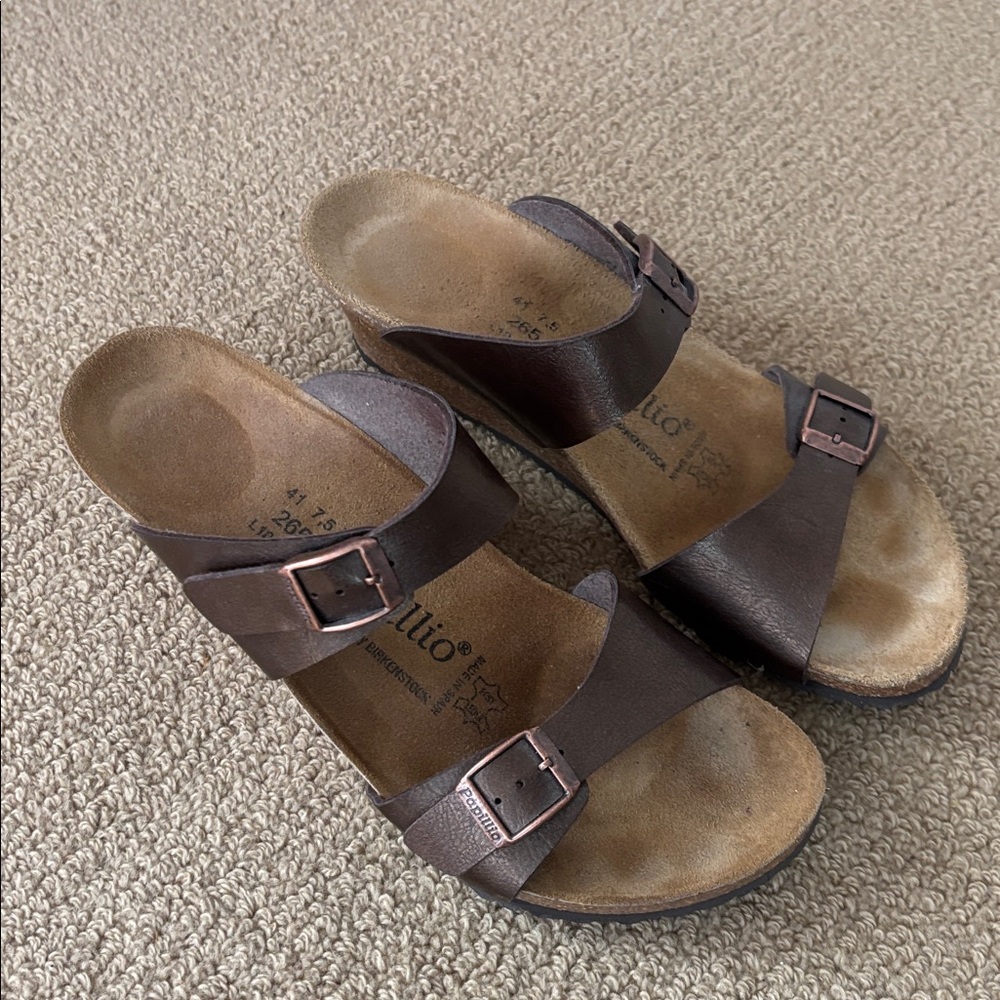 Birkenstock Papillio Dorothy Wedge Sandal Brown Bronze with Buckle Size 10 - Picture 3 of 11